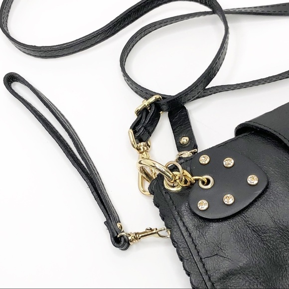 BLACK leather gold toned hardware crossbody wristlet - Picture 5 of 12